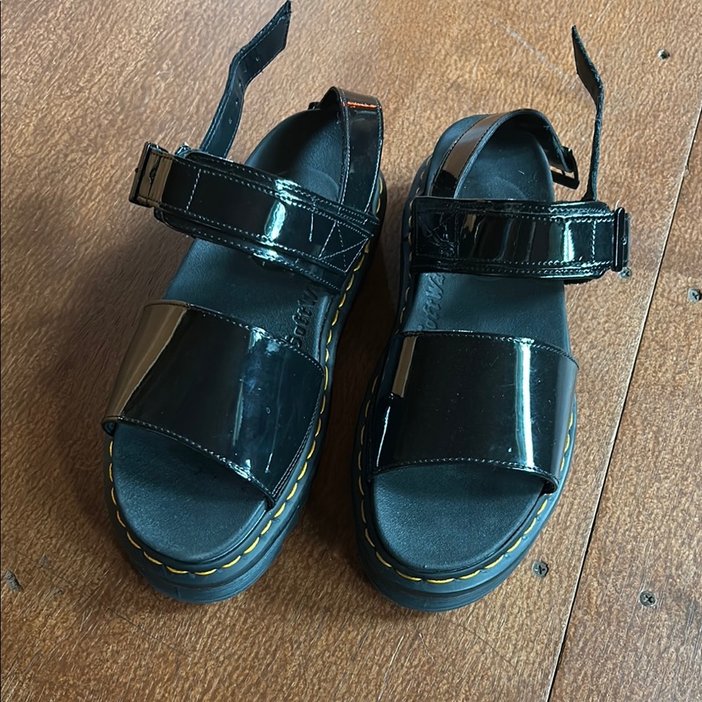 Dr. Martens Voss black patent leather platform sandals